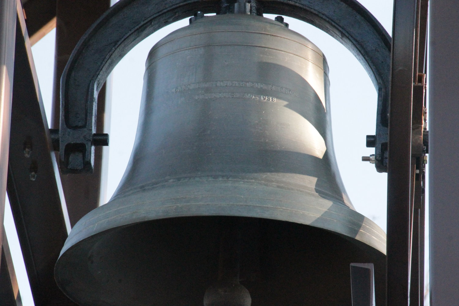 The bell in the new bell tower outside St. Jude Church in Richland was cast in St. Louis in 1938.