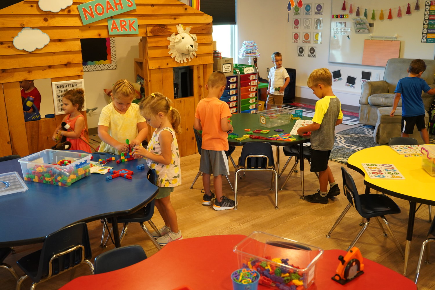 Children attend their first day at St. Mary School’s brand-new Little Saints Preschool.